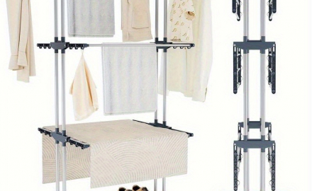 Séchoir à linge 4 niveaux pliable avec roulettes